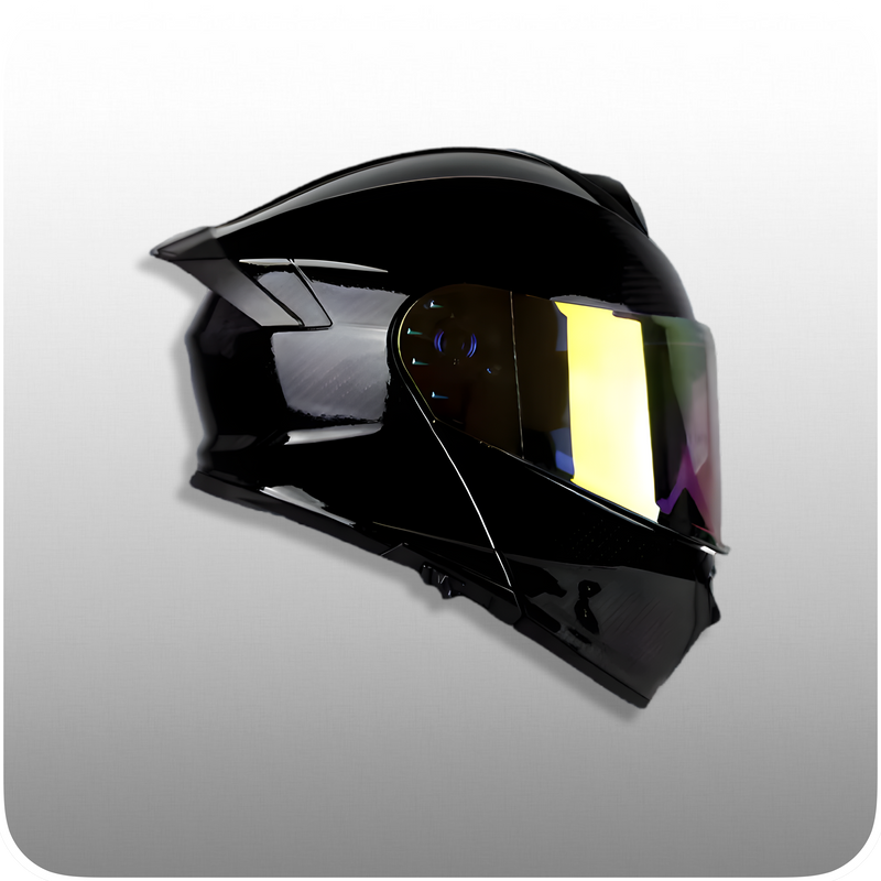 Casco De Moto, Modular, Negro Brillante, Pantalla Aurora Dorada