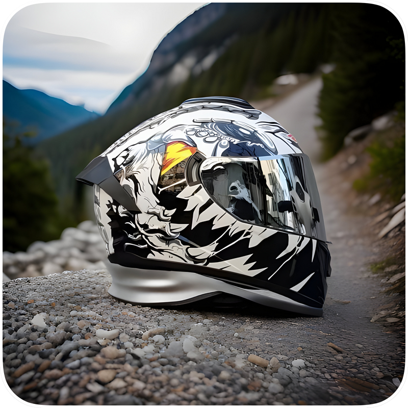 Casco De Moto, Integral, Blanco, Pantalla Plateada