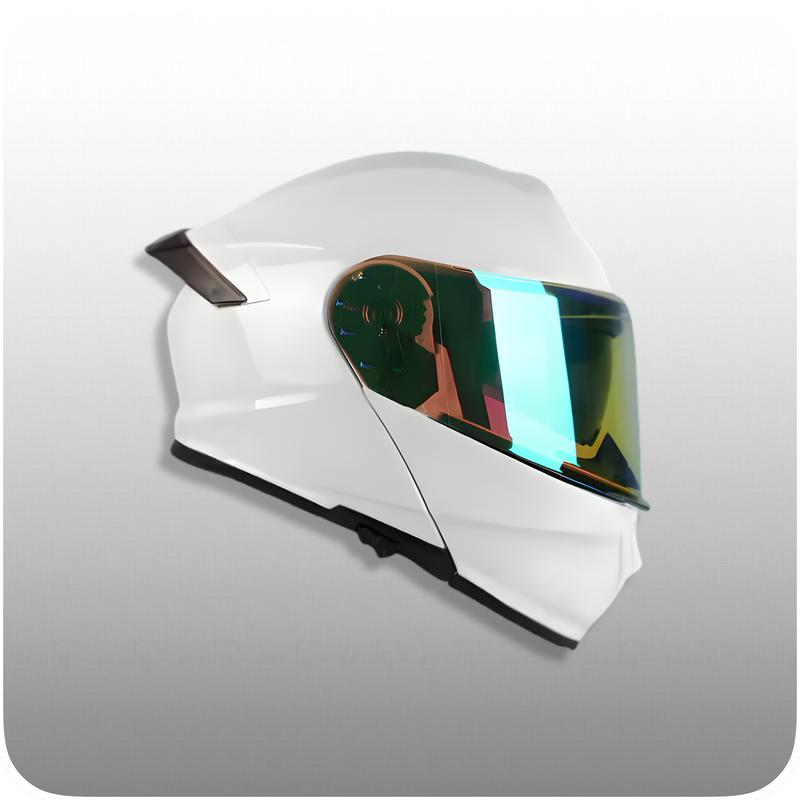 Casco De Moto, Modular, Blanco Brillante, Pantalla Aurora Verde