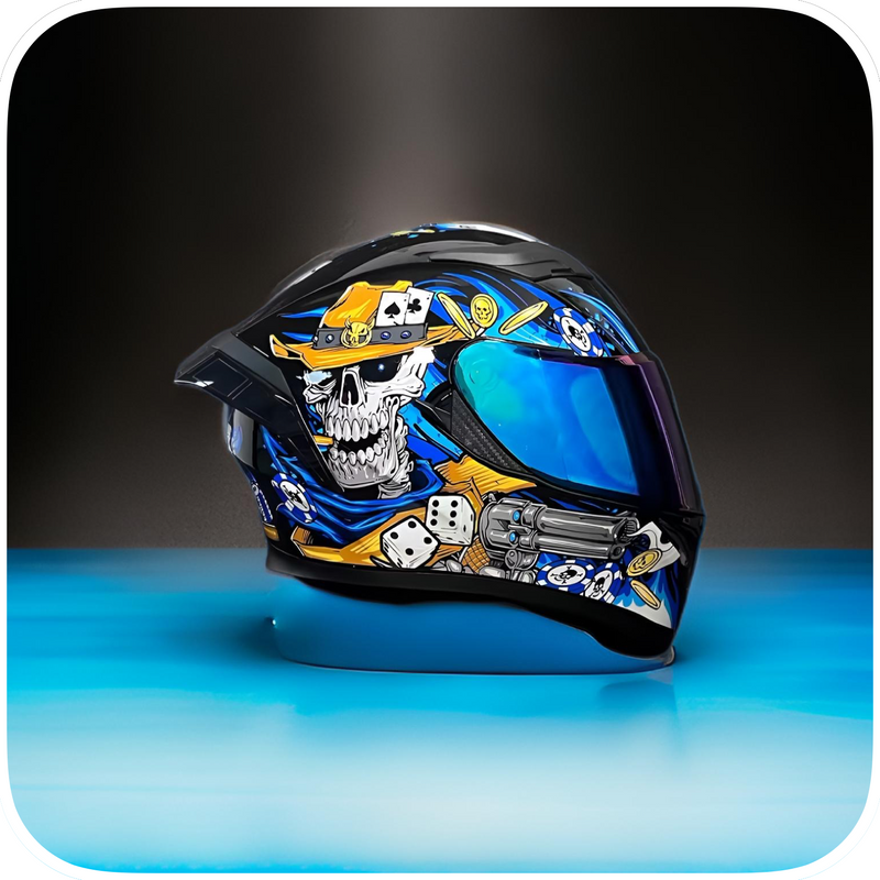 Casco De Moto, Integral, Personalizado Azul