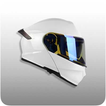 Casco De Moto, Modular, Blanco Brillante, Pantalla Aurora Azul