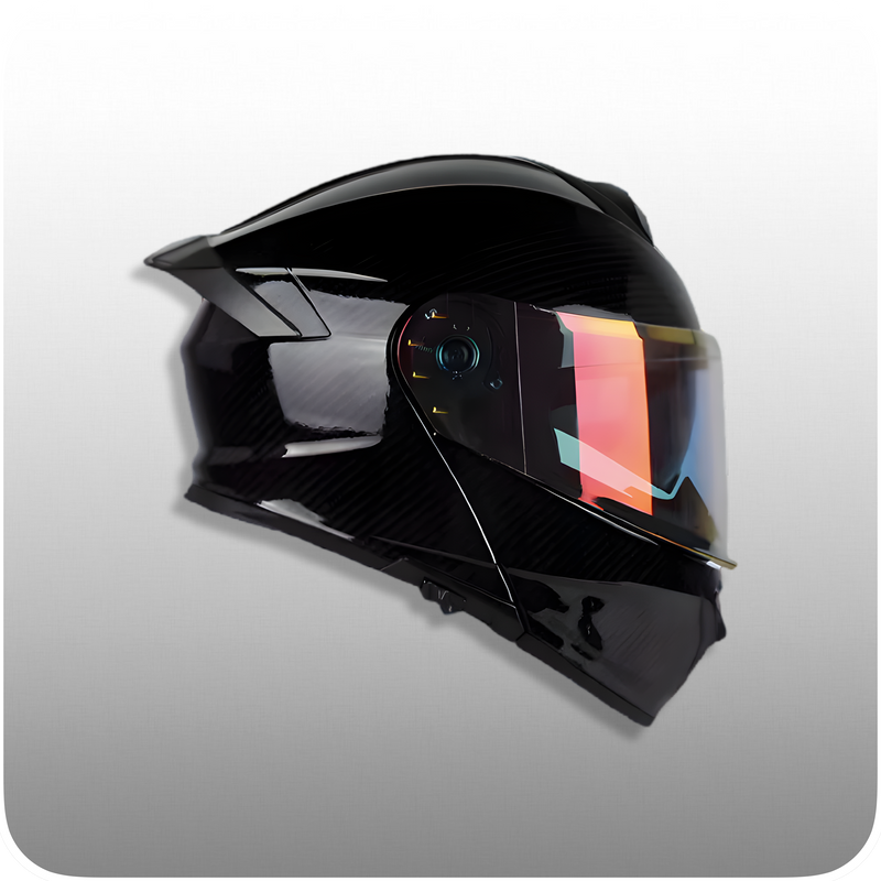 Casco De Moto, Modular, Negro Brillante, Pantalla Aurora Roja