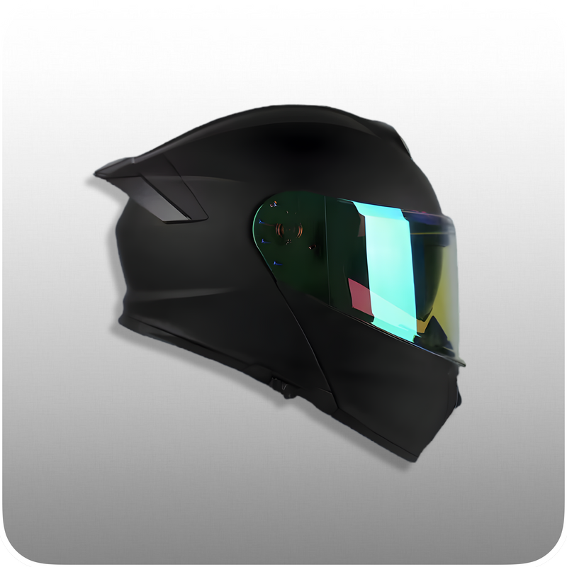 Casco De Moto, Modular, Negro Mate, Pantalla Aurora Verde