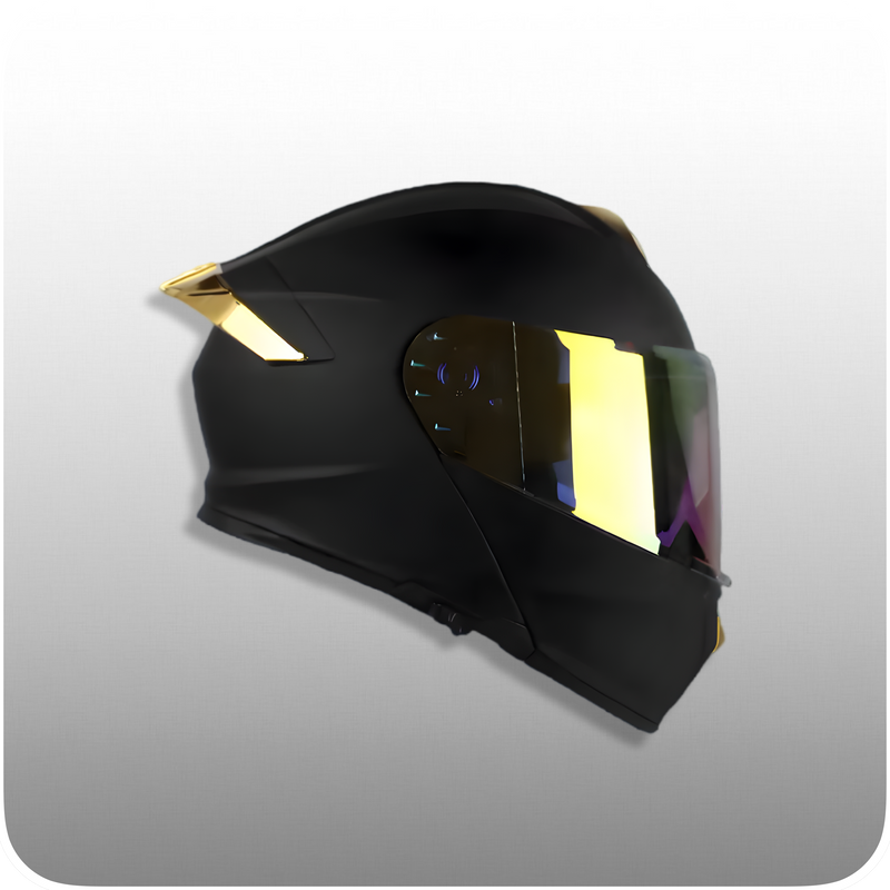 Casco De Moto, Modular, Negro Mate, Pantalla Aurora Dorada