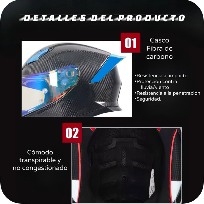 Casco De Moto Completo De Fibra De Carbono ( Negro Brillante )