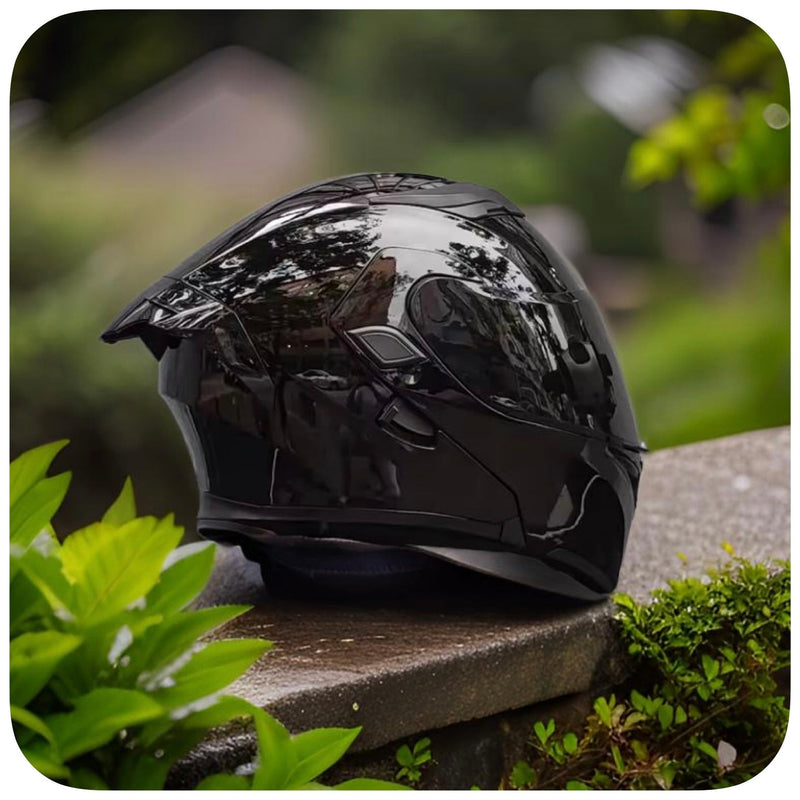 Casco De Moto, Modular, Negro Brillante, Pantalla Negra