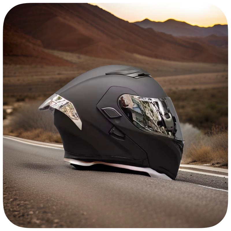 Casco De Moto, Modular, Negro Mate, Pantalla Plateada