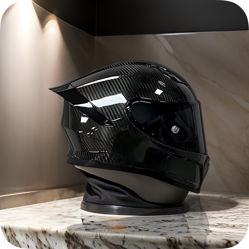 Casco De Moto Completo De Fibra De Carbono ( Negro Brillante )