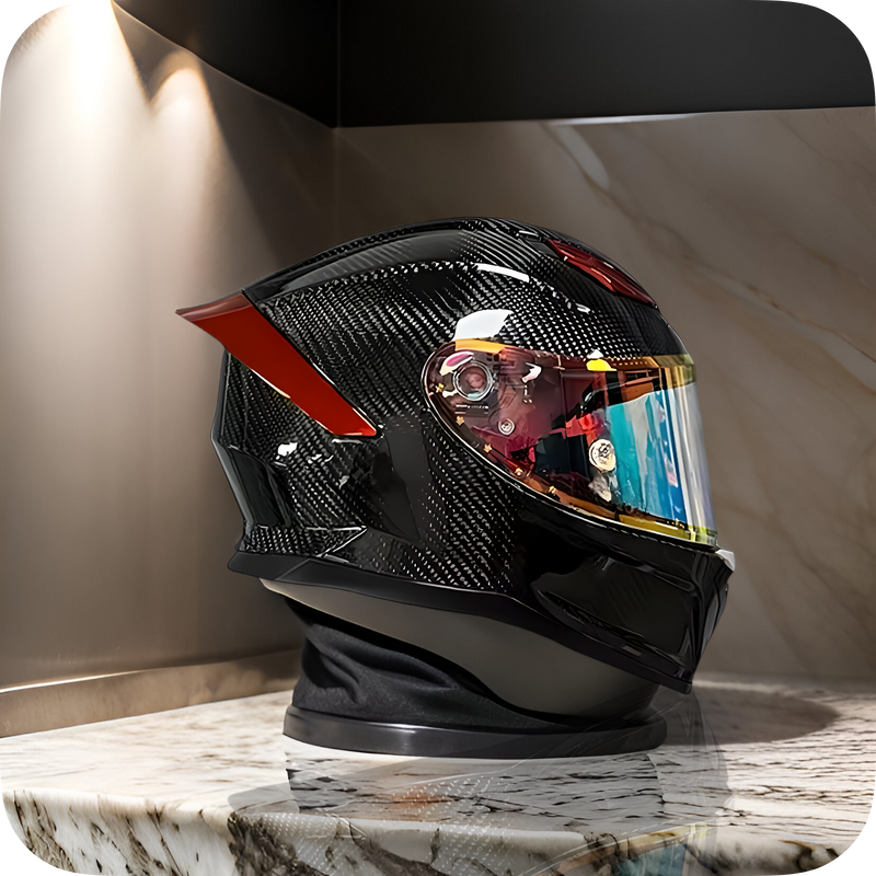 Casco De Moto Completo De Fibra De Carbono ( Negro Brillante )