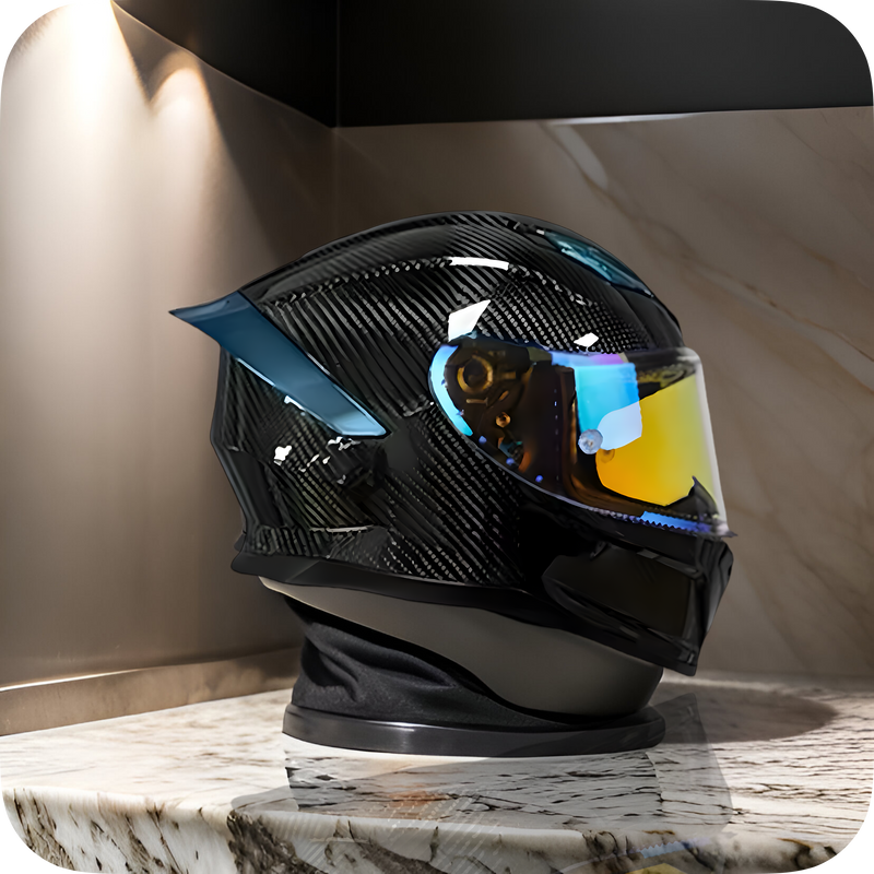 Casco De Moto Completo De Fibra De Carbono ( Negro Brillante )