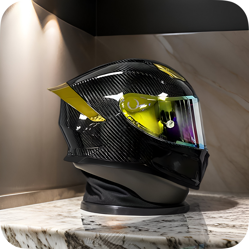 Casco De Moto Completo De Fibra De Carbono ( Negro Brillante )